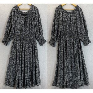 Elie Tahari Maxi Dress Night Floral Black Long‎ Sleeve Slit Boho Size Large NWT